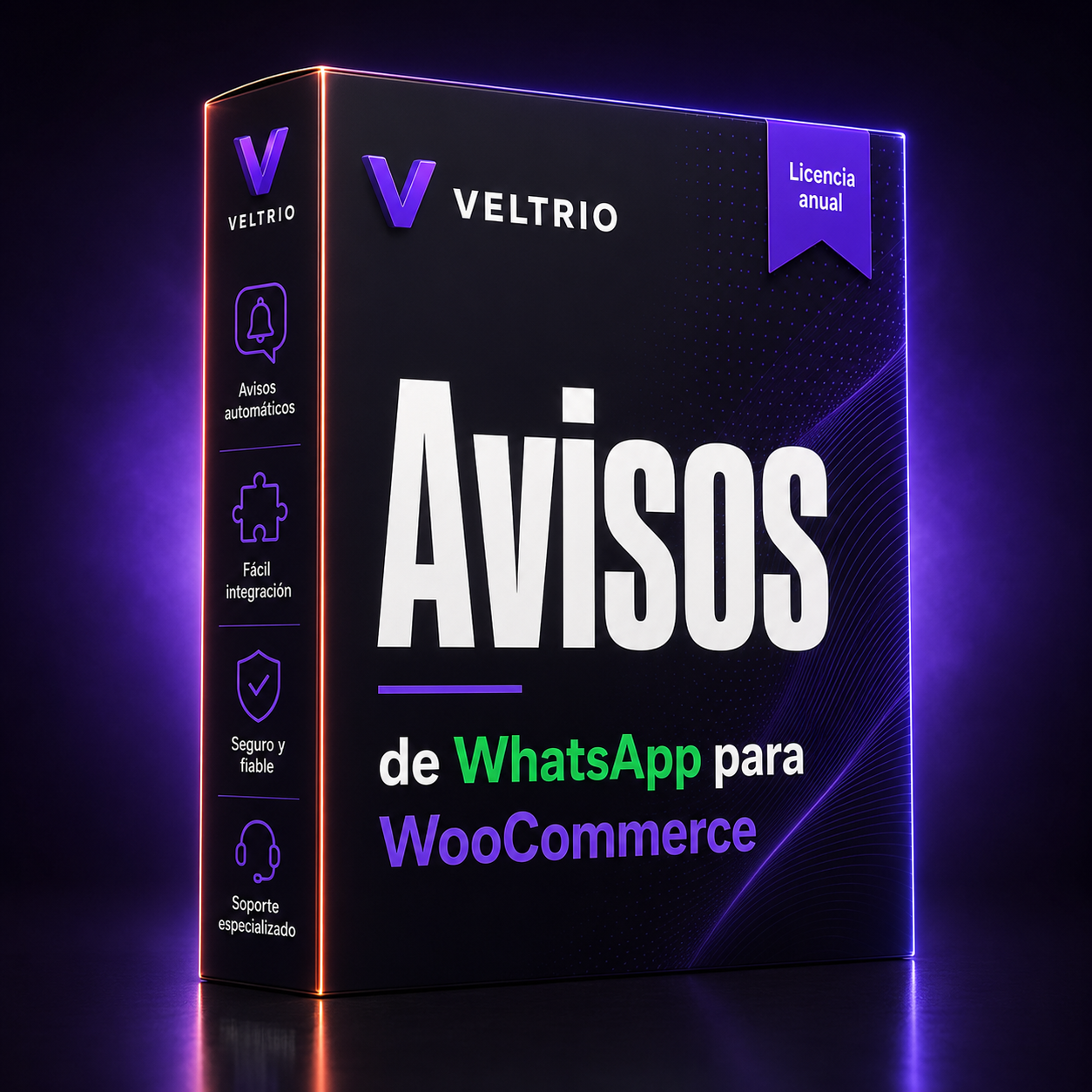 Avisos de WhatsApp para WooCommerce – Veltrio 1 Caja del plugin Avisos de WhatsApp para WooCommerce de Veltrio